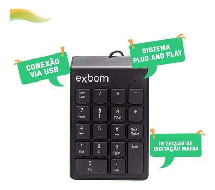Imagem de Teclado Numérico Exbom Com Fio 18 Teclas