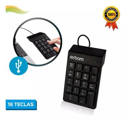 Imagem de Teclado Numérico Exbom Com Fio 18 Teclas