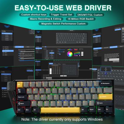Imagem de Teclado para jogos AULA WIN60 HE MAX Interruptores magnéticos com fio