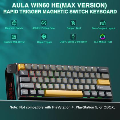 Imagem de Teclado para jogos AULA WIN60 HE MAX Interruptores magnéticos com fio