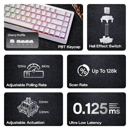 Imagem de Teclado para jogos EPOMAKER HE68 Lite Hall Effect com fio branco