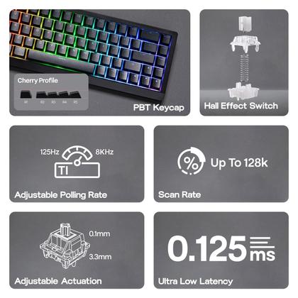 Imagem de Teclado para jogos EPOMAKER HE68 Lite Hall Effect com fio preto