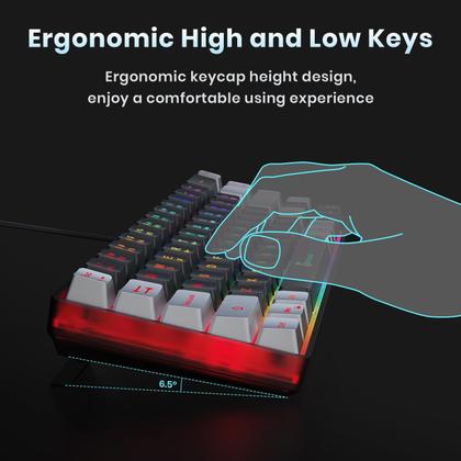 Imagem de Teclado para jogos GEODMAER 65% LED retroiluminado, mini com fio, 68 teclas