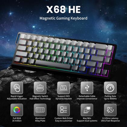 Imagem de Teclado para jogos MAMBASNAKE ATTACK SHARK X68 HE 8000Hz Rapid Trigger