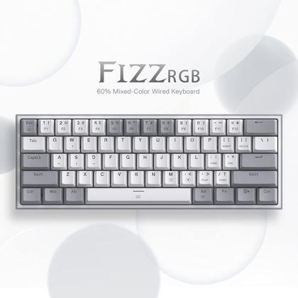 Imagem de Teclado para jogos RGB Redragon K617 Fizz com 60% fio, teclado mecânico compacto Hot-Swap de 61 teclas com teclas brancas e cinza, interruptor vermelho linear, suporte para driver/software profissional