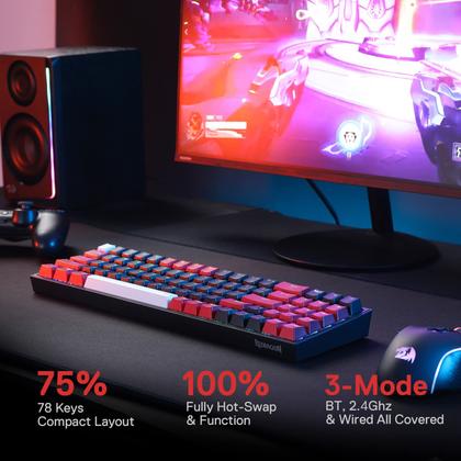 Imagem de Teclado para jogos RGB sem fio Redragon K628 PRO 75% com interruptor vermelho