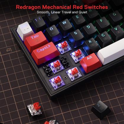 Imagem de Teclado para jogos RGB sem fio Redragon K628 PRO 75% com interruptor vermelho