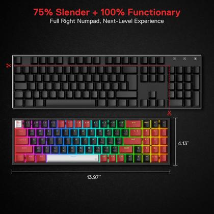Imagem de Teclado para jogos RGB sem fio Redragon K628 PRO 75% com interruptor vermelho