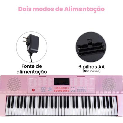 Imagem de Teclado Piano Musical 61 Teclas Sensitivas Rosa P2 E Músicas
