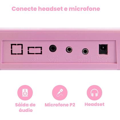 Imagem de Teclado Piano Musical 61 Teclas Sensitivas Rosa P2 E Músicas