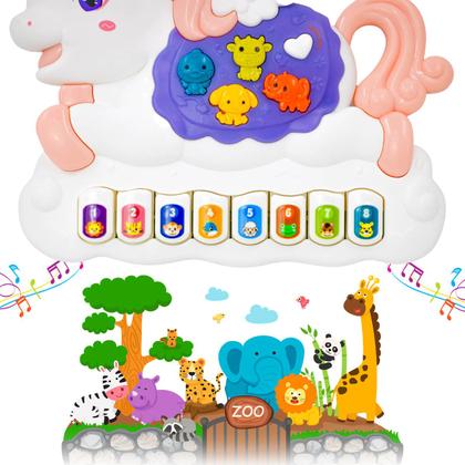 Imagem de Teclado Piano Musical Bebe Brinquedo Infantil Divertido Som De Animais Unicornio