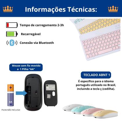 Imagem de Teclado portátil sem fio para Galaxy S10 FE 10,9” + mouse