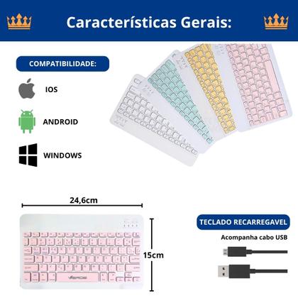 Imagem de Teclado portátil sem fio para Galaxy S10 FE 10,9” + mouse