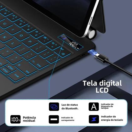 Imagem de Teclado Retroiluminado para Samsung Galaxy Tab S7/S8/S9/FE (11" e 12,4") com Suporte