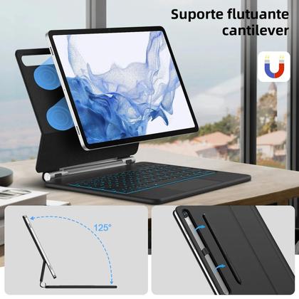 Imagem de Teclado Retroiluminado para Samsung Galaxy Tab S7/S8/S9/FE (11" e 12,4") com Suporte