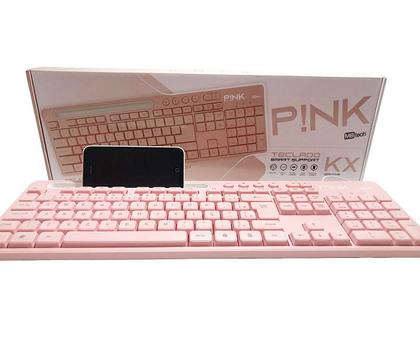 Imagem de Teclado Rosa para PC Notebook Macio Silencioso Lindo com suporte para celular