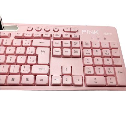 Imagem de Teclado Rosa para PC Notebook Macio Silencioso Lindo com suporte para celular