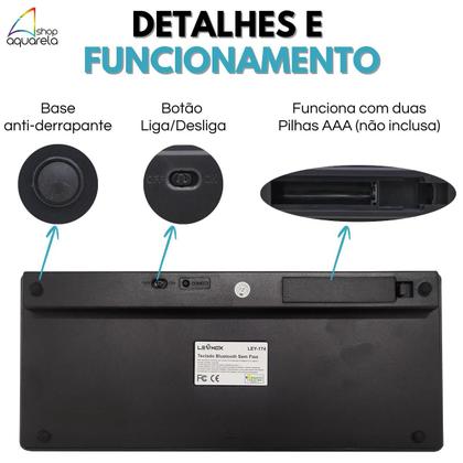 Imagem de Teclado Sem Fio Bluetooth Lehmox Ultra Slim Silencioso ergonômico