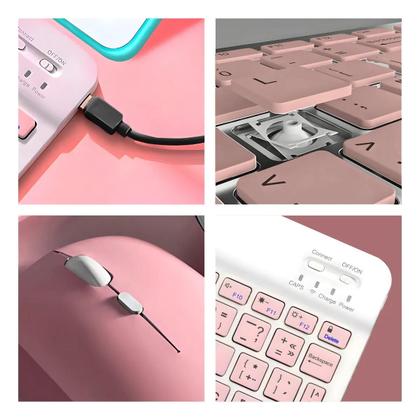 Imagem de Teclado Sem Fio Bluetooth Recarregável Com Mouse - ROSA