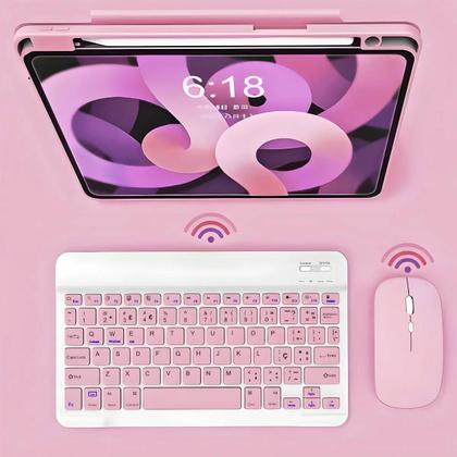 Imagem de Teclado Sem Fio Bluetooth Recarregável Com Mouse - ROSA