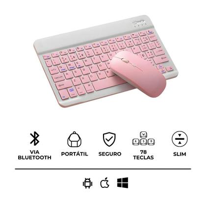 Imagem de Teclado Sem Fio Bluetooth Recarregável Com Mouse - ROSA