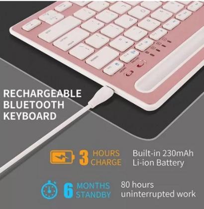 Imagem de Teclado Sem Fio Com Apoio Para Tablet Celular Notebook + Mouse sem fio Wireless Rosa