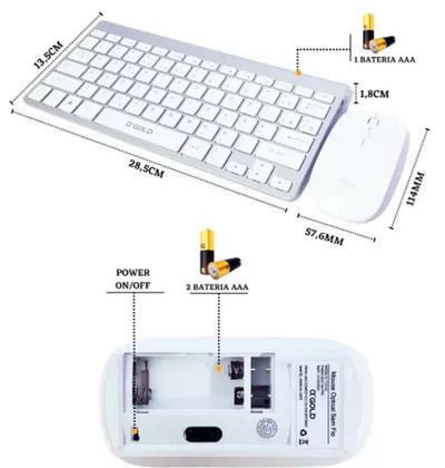 Imagem de Teclado Sem Fio E Mouse USB 2.4Ghz Bluetooth Super Compacto Premium  Computador Notebook l