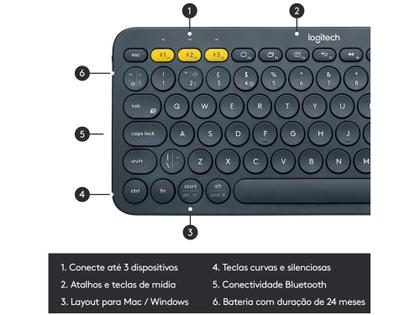 Imagem de Teclado sem Fio Logitech Cinza K380 Multi-Device