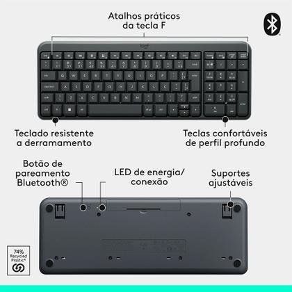 Imagem de Teclado Sem Fio Logitech K250 Compacto, Teclado Numérico, Bluetooth, Resistente a Derramamentos, ABNT2, PC/Mac, Grafite - 920-013448