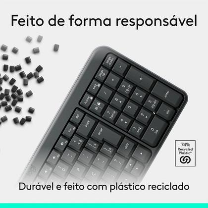 Imagem de Teclado Sem Fio Logitech K250 Compacto, Teclado Numérico, Bluetooth, Resistente a Derramamentos, ABNT2, PC/Mac, Grafite - 920-013448