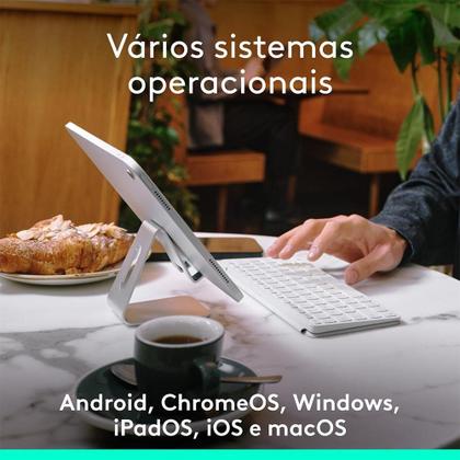 Imagem de Teclado Sem Fio Logitech Keys-To-Go 2, Bluetooth, para Tablets, macOs, Windows, Capa Integrada, Claro - 920-012919