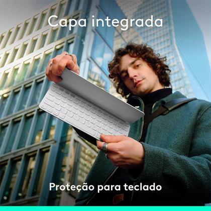 Imagem de Teclado Sem Fio Logitech Keys-To-Go 2, Bluetooth, para Tablets, macOs, Windows, Capa Integrada, Claro - 920-012919