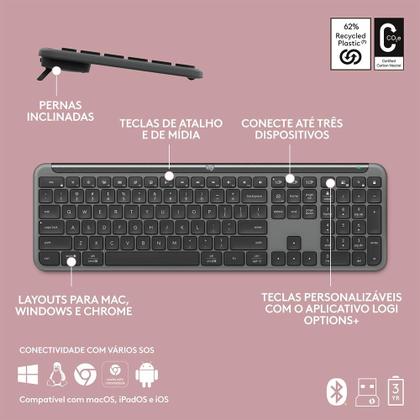 Imagem de Teclado sem fio Logitech Signature Slim K950 Com Conexão Bluetooth ou Receptor USB Logi Bolt Incluso e Layout US INTL, Grafite - 920-012433