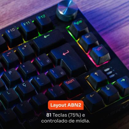 Imagem de Teclado Sem Fio Mecânico Gamer Husky Nomadic, RGB, Switch Gateron G Pro Brown, Bluetooth, ABNT2, Preto - HTG800PTMA