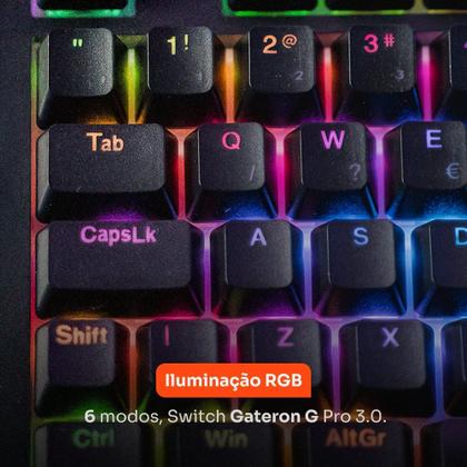 Imagem de Teclado Sem Fio Mecânico Gamer Husky Nomadic, RGB, Switch Gateron G Pro Brown, Bluetooth, ABNT2, Preto - HTG800PTMA