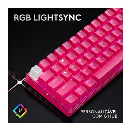 Imagem de Teclado Sem Fio Mecânico Gamer Logitech G PRO X 60 Lightspeed, RGB, Bluetooth, Compatível com Windows, Rosa Magenta - 920-011940