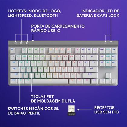 Imagem de Teclado Sem Fio Mecânico Gamer Logitech G515, RGB, Bluetooth, com Design TKL,Tecnologia Lightspeed, Branco - 920-012535