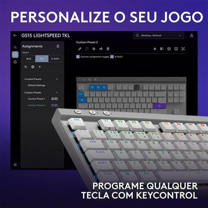 Imagem de Teclado Sem Fio Mecânico Gamer Logitech G515, RGB, Bluetooth, com Design TKL,Tecnologia Lightspeed, Branco - 920-012535