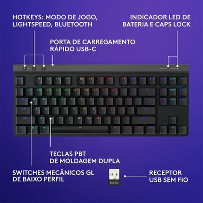 Imagem de Teclado Sem Fio Mecânico Gamer Logitech G515, RGB, Bluetooth, com Design TKL,Tecnologia Lightspeed, Preto - 920-012423