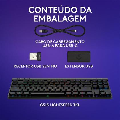 Imagem de Teclado Sem Fio Mecânico Gamer Logitech G515, RGB, Bluetooth, com Design TKL,Tecnologia Lightspeed, Preto - 920-012423