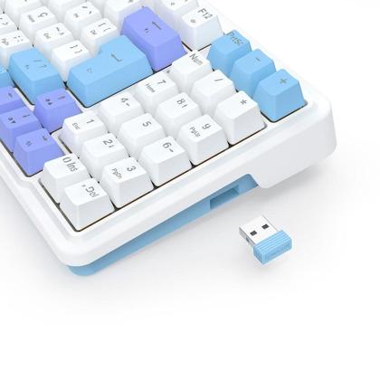 Imagem de Teclado Sem Fio Mecânico Gamer Redragon Gloria Pro, Switch Marrom, USB e Bluetooth, ABNT2, Branco - K664WBP-RGB-PRO (PT-BUMBLEBEE)