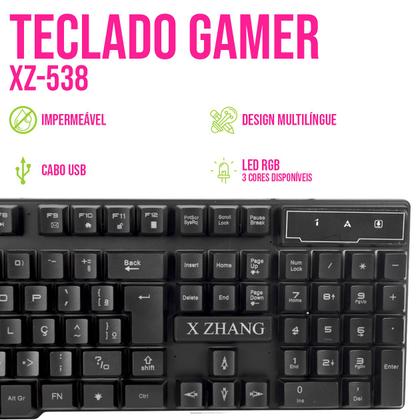 Teclado Semi Mecânico Gamer Luz LED RGB Backlight QWERTY - Xzhang