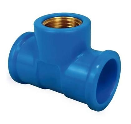Imagem de Tee Soldavel C/ Rosca Central Latão LR Azul PLASTILIT