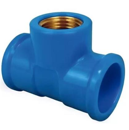 Imagem de Tee Soldavel C/ Rosca Central Latão LR Azul PLASTILIT