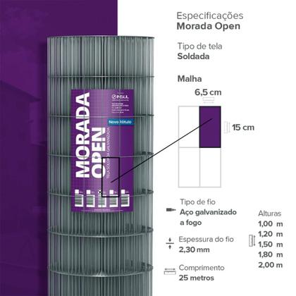 Imagem de Tela Alambrado Soldada Morada Open (Fio 2,30mm / Malha 6,5x15cm) - Rolo 25m