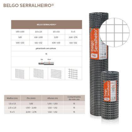Imagem de Tela Belgo Serralheiro 1,5x1,5cm - Fio 1,65mm - 1,02m De Altura - 15M