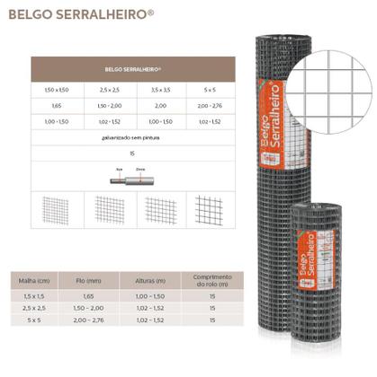 Imagem de Tela Belgo Serralheiro 5x5cm - Fio 2,00mm - 1,02m De Altura - 15M
