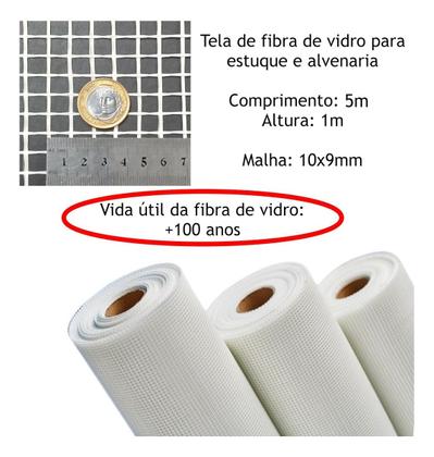 Imagem de Tela Fibra De Vidro 10x9 Construção Reforço Alvenaria (5m2)