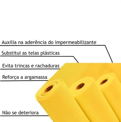 Imagem de Tela Fibra Vidro Base Coat Reforço Alvenaria 50m Amarela
