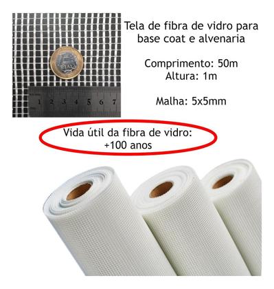Imagem de Tela Fibra Vidro Base Coat Reforço Alvenaria 50x1,00m